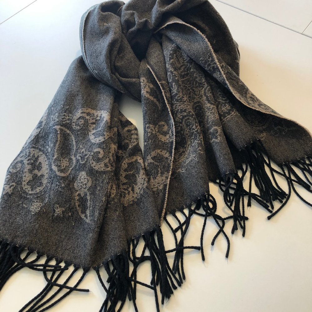 Pashmina Paisley Wool Scarf Black/Tan 72"x31"